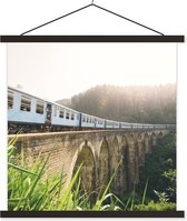 Posterhanger incl. Poster - Schoolplaat - Een trein over een brug - 60x60 cm - Zwarte latten