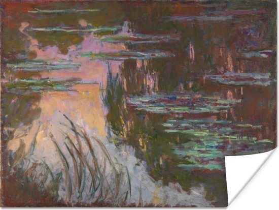 Poster Water lilies, setting sun - Schilderij van Claude Monet - 80x60 cm