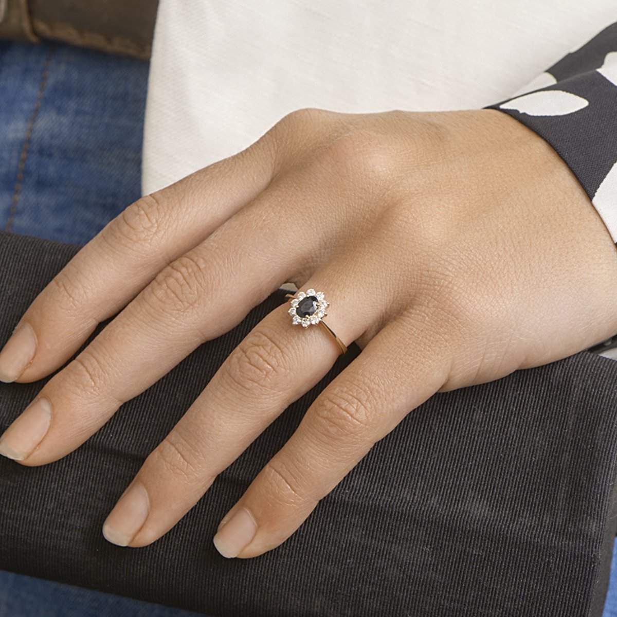 Ring Saffier En Zirkonia Halo