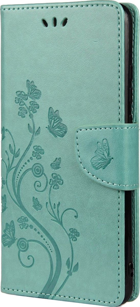 Mobigear Telefoonhoesje geschikt voor Xiaomi Redmi Note 10 5G Hoesje | Mobigear Flowers Bookcase Portemonnee | Pasjeshouder voor 2 Pasjes | Telefoonhoesje voor Pinpas / OV Kaart / Rijbewijs - Groen
