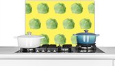 Spatscherm keuken 70x50 cm - Kookplaat achterwand Groenten - Sla - Patronen - Geel - Muurbeschermer - Spatwand fornuis - Hoogwaardig aluminium