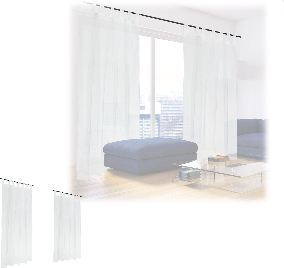 Relaxdays 4x vitrage kant en klaar - lichtdoorlatend - 140 x 245 cm - glasgordijn - wit