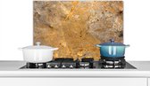 Spatscherm Keuken - Kookplaat Achterwand - Spatwand Fornuis - 70x50 cm - Metaal - Roest - Goud - Grijs - Structuur - Aluminium - Wanddecoratie - Muurbeschermer - Hittebestendig