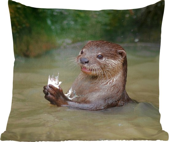 Sierkussens - Kussentjes Woonkamer - 45x45 cm - Otter met voedsel in het water