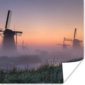 Poster Molen - Nederland - Mist - 100x100 cm XXL