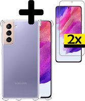 Samsung S21 FE Hoesje Transparant Met 2x Screenprotector Shockproof - Samsung Galaxy S21 FE Case - Shockproof Samsung S21 FE Hoes Met 2x Screenprotector - Transparant