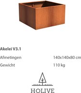 Cortenstaal Akelei V3.1 Vierkant 140x140x80 cm. Plantenbak