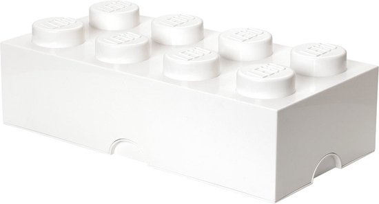 Boîte de rangement LEGO blanche en forme de brique 8 tenons.