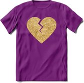 Valentijn Goud Hart T-Shirt | Grappig Valentijnsdag Cadeautje voor Hem en Haar | Dames - Heren - Unisex | Kleding Cadeau | - Paars - XL