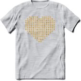 Valentijn Goud Hart T-Shirt | Grappig Valentijnsdag Cadeautje voor Hem en Haar | Dames - Heren - Unisex | Kleding Cadeau | - Licht Grijs - Gemaleerd - L