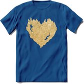 Valentijn Goud Hart T-Shirt | Grappig Valentijnsdag Cadeautje voor Hem en Haar | Dames - Heren - Unisex | Kleding Cadeau | - Donker Blauw - 3XL