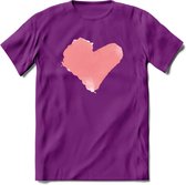 Valentijn Pastel waterverf Hart T-Shirt | Grappig Valentijnsdag Cadeautje voor Hem en Haar | Dames - Heren - Unisex | Kleding Cadeau | - Paars - L