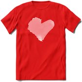 Valentijn Pastel waterverf Hart T-Shirt | Grappig Valentijnsdag Cadeautje voor Hem en Haar | Dames - Heren - Unisex | Kleding Cadeau | - Rood - XL