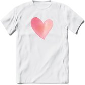 Valentijn Pastel waterverf Hart T-Shirt | Grappig Valentijnsdag Cadeautje voor Hem en Haar | Dames - Heren - Unisex | Kleding Cadeau | - Wit - 3XL