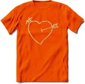 Valentijn Goud Hart T-Shirt | Grappig Valentijnsdag Cadeautje voor Hem en Haar | Dames - Heren - Unisex | Kleding Cadeau | - Oranje - L