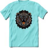 Beer - Dieren Mandala T-Shirt | Oranje | Grappig Verjaardag Zentangle Dierenkop Cadeau Shirt | Dames - Heren - Unisex | Wildlife Tshirt Kleding Kado | - Licht Blauw - S