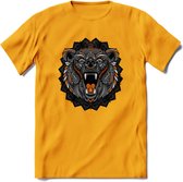 Beer - Dieren Mandala T-Shirt | Oranje | Grappig Verjaardag Zentangle Dierenkop Cadeau Shirt | Dames - Heren - Unisex | Wildlife Tshirt Kleding Kado | - Geel - M