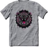 Beer - Dieren Mandala T-Shirt | Roze | Grappig Verjaardag Zentangle Dierenkop Cadeau Shirt | Dames - Heren - Unisex | Wildlife Tshirt Kleding Kado | - Donker Grijs - Gemaleerd - XX