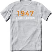 1947 Limited Edition T-Shirt | Goud - Zilver | Grappig Verjaardag en Feest Cadeau Shirt | Dames - Heren - Unisex | Tshirt Kleding Kado | - Licht Grijs - Gemaleerd - S