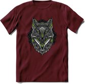 Vos - Dieren Mandala T-Shirt | Groen | Grappig Verjaardag Zentangle Dierenkop Cadeau Shirt | Dames - Heren - Unisex | Wildlife Tshirt Kleding Kado | - Burgundy - M