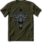 Bizon - Dieren Mandala T-Shirt | Lichtblauw | Grappig Verjaardag Zentangle Dierenkop Cadeau Shirt | Dames - Heren - Unisex | Wildlife Tshirt Kleding Kado | - Leger Groen - XL