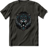 Tijger - Dieren Mandala T-Shirt | Lichtblauw | Grappig Verjaardag Zentangle Dierenkop Cadeau Shirt | Dames - Heren - Unisex | Wildlife Tshirt Kleding Kado | - Donker Grijs - M