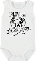 Baby Rompertje met tekst 'Dalmatier/ Dalmatian' | mouwloos l | wit zwart | maat 50/56 | cadeau | Kraamcadeau | Kraamkado