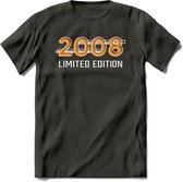 2008 Limited Edition T-Shirt | Goud - Zilver | Grappig Verjaardag en Feest Cadeau Shirt | Dames - Heren - Unisex | Tshirt Kleding Kado | - Donker Grijs - S