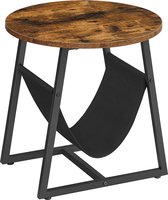 furnibella  ronde salontafel met opbergtas, 50 x 50 cm, voor woonkamer, slaapkamer, industrieel ontwerp, vintage bruin-zwart LET281B01