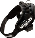 Zwart Julius-K9 IDC tuig met tekst 'Glowing in dark' en reflecterende strip.