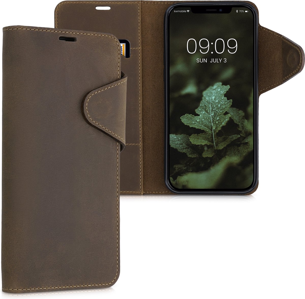 kalibri telefoonhoesje voor Apple iPhone 12 Pro Max - Hoesje met pasjeshouder en standaard - bruin - Wallet case