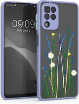 kwmobile hoesje voor Samsung Galaxy A22 4G - Back cover in lavendel / groen / mat transparant - Smartphonehoesje - Bloemstengels Lavendel design