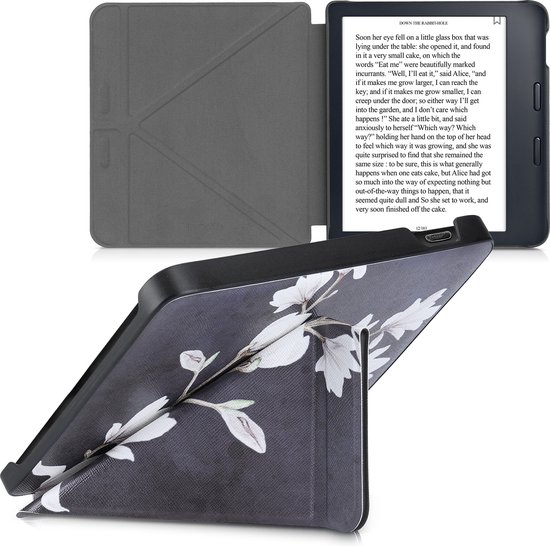 kwmobile e-reader hoesje geschikt voor Kobo Libra 2 hoes - Ereader flip case met standaard - E reader cover van kunstleer - In taupe / wit / donkergrijs van Merkloos — afbeelding 5