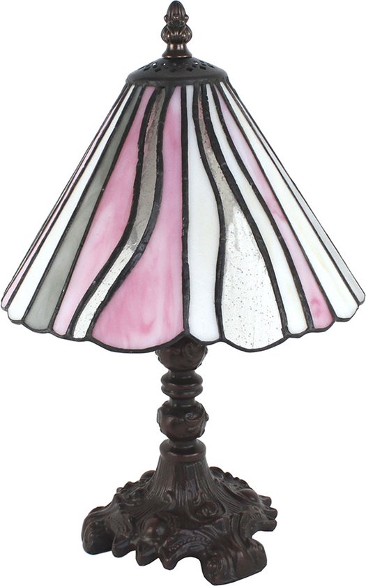 LumiLamp Tiffany Tafellamp Ø 20x34 cm Roze Beige Glas Kunststof Tiffany Bureaulamp
