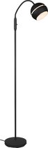 LED Vloerlamp - Iona Flatina - E14 Fitting - Flexibele Arm - Rond - Mat Zwart - Aluminium