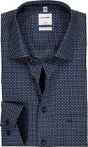 OLYMP Luxor comfort fit overhemd - mouwlengte 7 - donkerblauw met wit en lichtblauw dessin (contrast) - Strijkvrij - Boordmaat: 47
