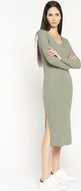 LOLALIZA Geribbelde jurk - Khaki - Maat XL