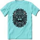 Leeuw - Dieren Mandala T-Shirt | Grijs | Grappig Verjaardag Zentangle Dierenkop Cadeau Shirt | Dames - Heren - Unisex | Wildlife Tshirt Kleding Kado | - Licht Blauw - XL