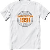 1991 Limited Edition Ring T-Shirt | Zilver - Goud | Grappig Verjaardag en Feest Cadeau Shirt | Dames - Heren - Unisex | Tshirt Kleding Kado | - Wit - XXL