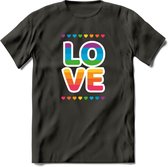 Love | Pride T-Shirt | Grappig LHBTIQ+ / LGBTQ / Gay / Homo / Lesbi Cadeau Shirt | Dames - Heren - Unisex | Tshirt Kleding Kado | - Donker Grijs - XL