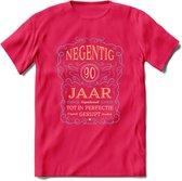 90 Jaar Legendarisch Gerijpt T-Shirt | Sky Blue - Ivoor | Grappig Verjaardag en Feest Cadeau Shirt | Dames - Heren - Unisex | Tshirt Kleding Kado | - Roze - XXL