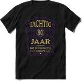 80 Jaar Legendarisch Gerijpt T-Shirt | Paars - Ivoor | Grappig Verjaardag en Feest Cadeau Shirt | Dames - Heren - Unisex | Tshirt Kleding Kado | - Zwart - S