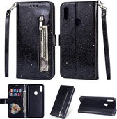 LuxeBass Hoesje geschikt voor Samsung Galaxy A10s Glitter Bookcase hoesje portemonnee met rits - Zwart - telefoonhoes - gsm hoes - telefoonhoesjes
