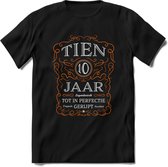 10 Jaar Legendarisch Gerijpt T-Shirt | Oranje - Grijs | Grappig Verjaardag en Feest Cadeau Shirt | Dames - Heren - Unisex | Tshirt Kleding Kado | - Zwart - 3XL