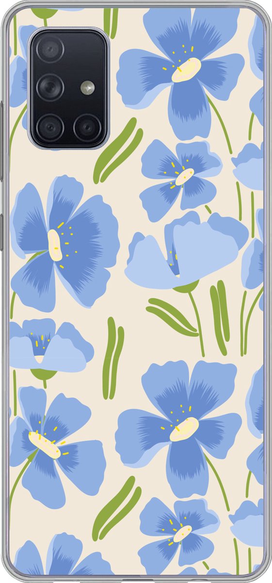 Telefoonhoesje Geschikt voor Samsung Galaxy A51 5G hoesje - Bloem - Blauw - Patronen - Siliconen Telefoonhoesje Telefoonhoesje