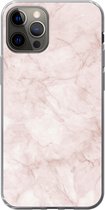 Geschikt voor iPhone 12 Pro hoesje - Marmer print - Rosé - Chic - Siliconen Telefoonhoesje