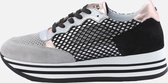 KUNOKA Stripy Black fishnet - Sneakers Dames - maat 38 - Zwart Wit Zilver Goud
