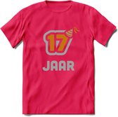 17 Jaar Feest T-Shirt | Goud - Zilver | Grappig Verjaardag Cadeau Shirt | Dames - Heren - Unisex | Tshirt Kleding Kado | - Roze - XL