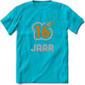 16 Jaar Feest T-Shirt | Goud - Zilver | Grappig Verjaardag Cadeau Shirt | Dames - Heren - Unisex | Tshirt Kleding Kado | - Blauw - M