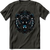 Beer - Dieren Mandala T-Shirt | Blauw | Grappig Verjaardag Zentangle Dierenkop Cadeau Shirt | Dames - Heren - Unisex | Wildlife Tshirt Kleding Kado | - Donker Grijs - XL